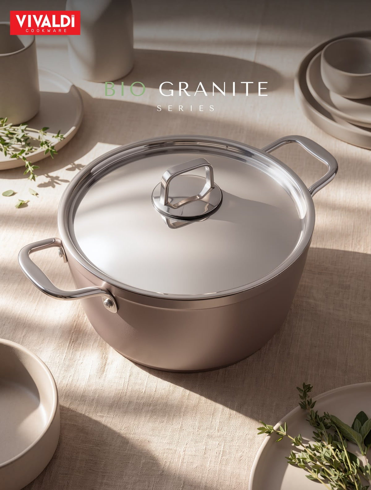 Vivaldi - Bio Granite Cookware Set with Stainless Steel Lids - 20 Pieces