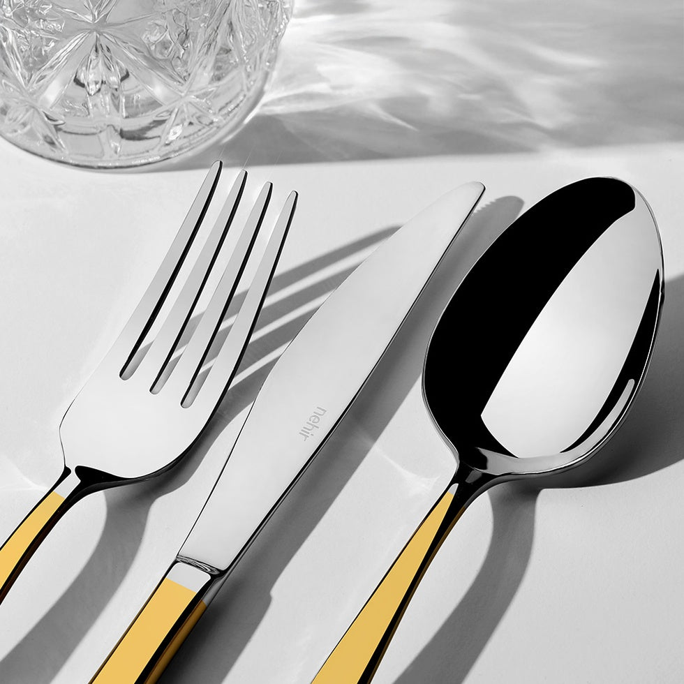 ZARIF Gold Mirror Cutlery Set - Boxed Wood - 89 Pieces