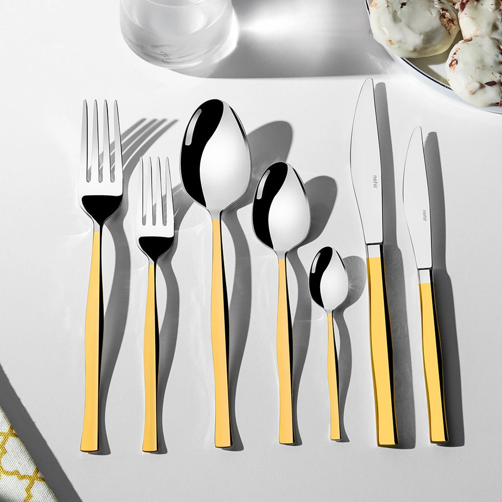 ZARIF Gold Mirror Cutlery Set - Boxed Wood - 89 Pieces