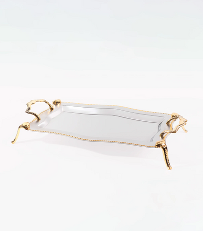 ZINCIR Gold Sandblast Steel Tray Set - 2-Pieces - With Leg