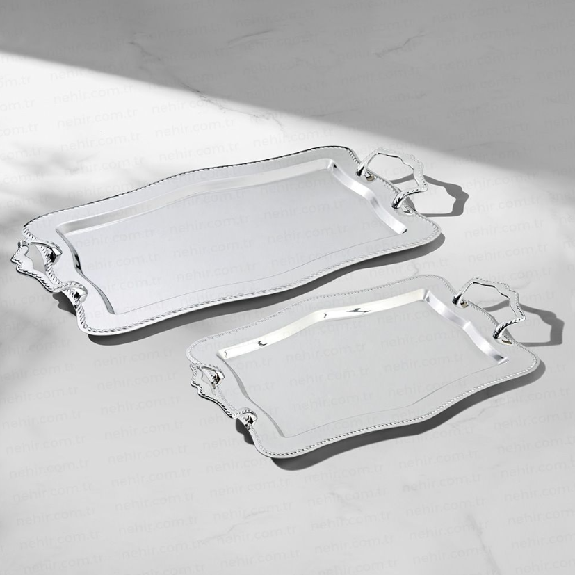 ZINCIR Mirror Finish Steel Tray Set - 2-Pieces