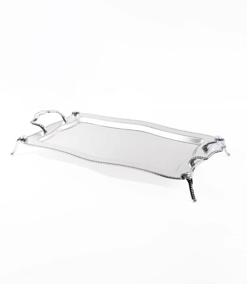 ZINCIR Mirror Finish Steel Tray Set - 2-Pieces - With Leg