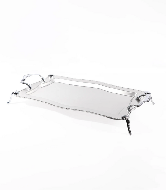 ZINCIR Mirror Finish Steel Tray Set - 2-Pieces - With Leg