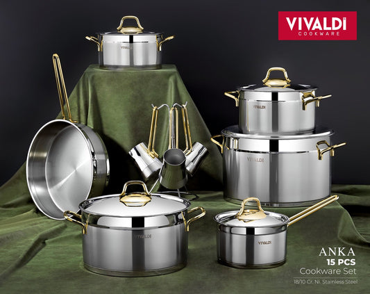 ANKA 15 PCS COOKWARE SET - GOLD HAND